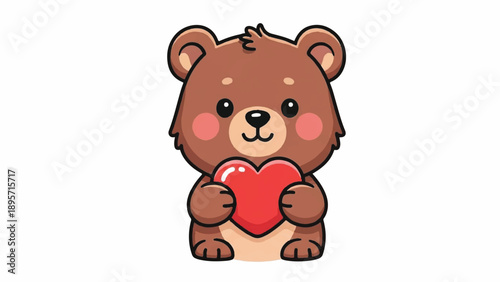 Charming cartoon bear holding a red heart, adorable and friendly illustration.