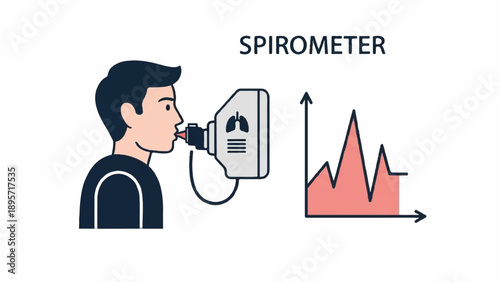 Person using a spirometer to measure lung function and visualize respiratory data.