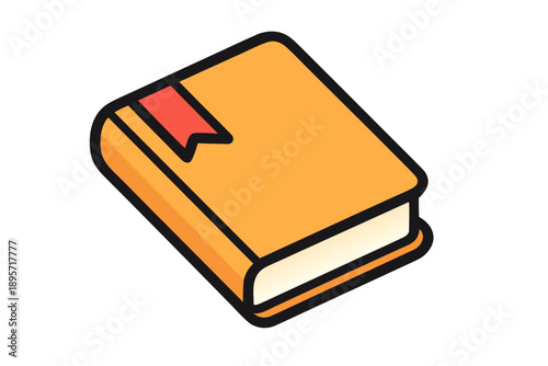 Vibrant Orange Hardcover Book with Red Bookmark Illustration