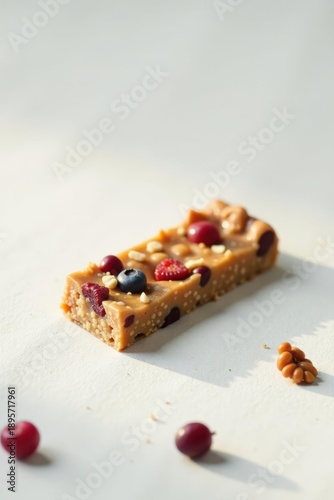 A Deliciously Decadent Quinoa Bar Topped with Berries and Nuts, a Sweet and Wholesome Treat Perfect for a Healthy Snack or Dessert