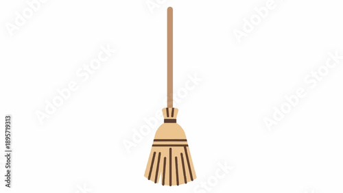 A traditional wooden broom with a straw brush head for household cleaning and sweeping tasks.