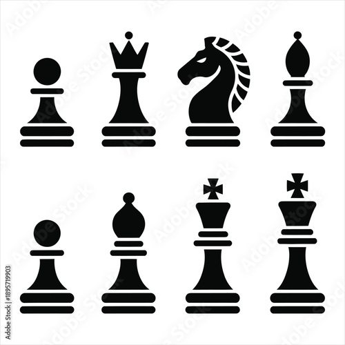 Symmetrical chess pieces collection set bundle for strategy game and tactical concept
