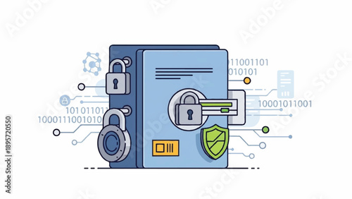 Secure Digital Lockbox Illustration Emphasizing Cybersecurity and Data Protection.