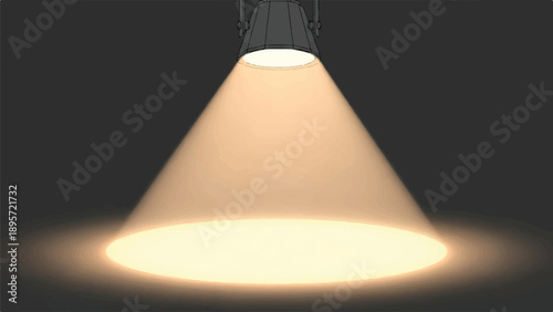 Spotlight beam illuminating a dark interior creating a circular halo on the ground with dramatic contrast and moody ambience.