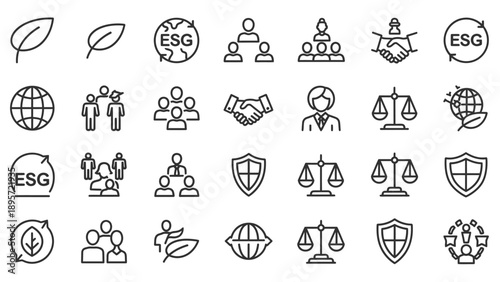 ESG icons with people and symbols.