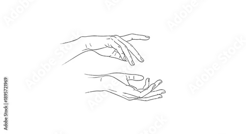 Simple line drawing of two hands reaching towards each other.
