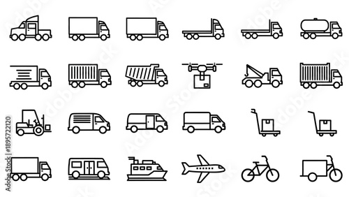 Various types of transport vehicles icons.