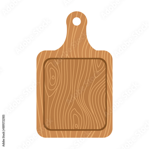 Classic Wooden Chopping Board Illustration with Handle, Rustic Kitchen Wood Tray Vector, Simple Flat Element for Culinary and Food Photography
