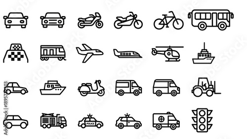 Various Vehicles Icon Set Collection.
