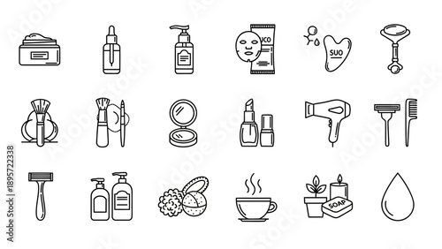Grooming and beauty care products icons.