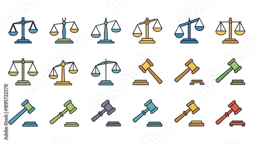 law scales and judge gavel icons.