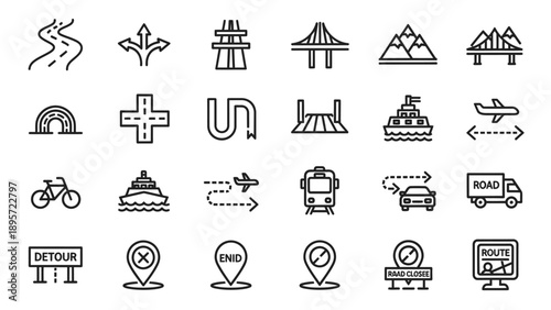 Various Transport And Navigation Icons.