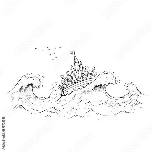 People on Boat Riding Rough Waves Ocean