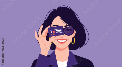 Woman holding up an ID card to her eye, suggesting verification, identity, or access