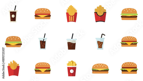 Fast food icons on white background.