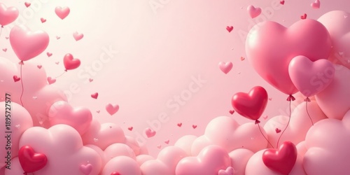 A Delicate Array of Heart-Shaped Balloons Floating Amidst a Cloud of Pink Hearts