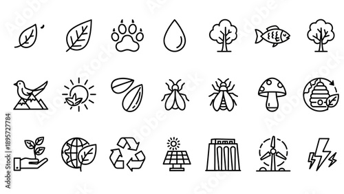Simple Line Icons Representing Nature Elements.