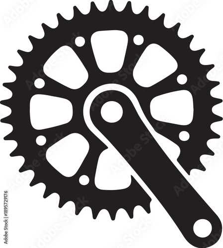 Bicycle crankset with chainring and pedal arm icon, essential cycling component vector graphic.