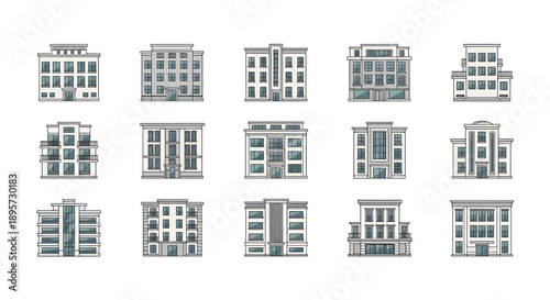 Modern Apartment Buildings Collection - Residential Architecture Icons