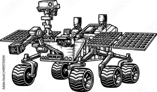 Detailed Engraving of Mars Rover Vehicle for Scientific Explorat
