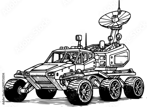 Detailed Engraving of Mars Rover Vehicle for Scientific Explorat
