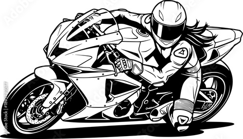 Dynamic portrayal of a female superbike racer in stark minimalis
