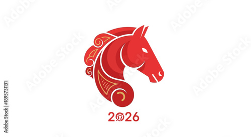 A vibrant red and gold horse icon for Chinese New Year 202 against a clean white background, symbolizing the Fire Horse in a classic, ornate design.