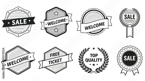 Set of 8 vector sale and welcome badges