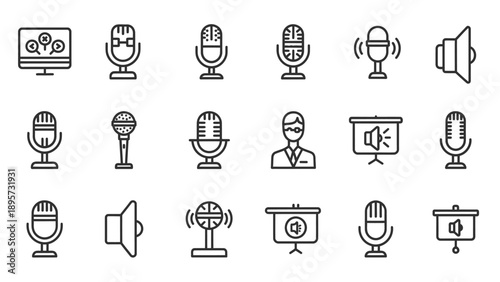 Microphone Icons Set for Communication Media.