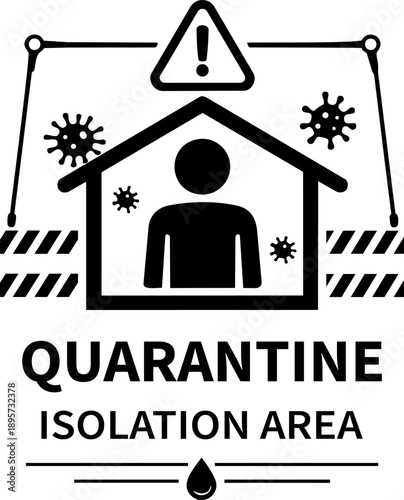 Quarantine Isolation Area Home Lockdown Warning Black and White Icon