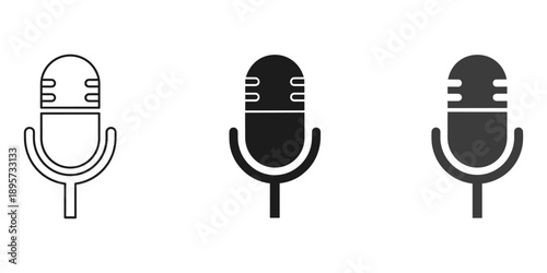 Three microphone icons in different styles on white background