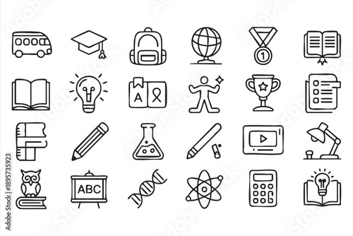 Learning and School Icons Featuring Science and Creativity