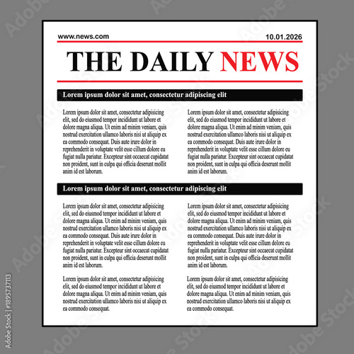 Vector illustration template for the layout of a daily business tabloid newspaper or magazine with text and images.
