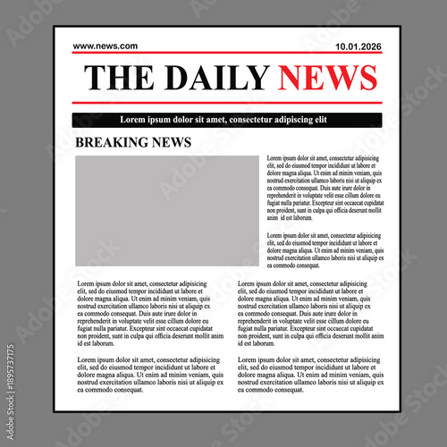 Vector illustration template for the layout of a daily business tabloid newspaper or magazine with text and images.