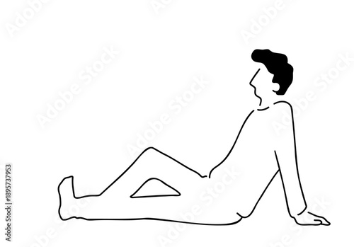リラックスして座っている男性の線画イラスト