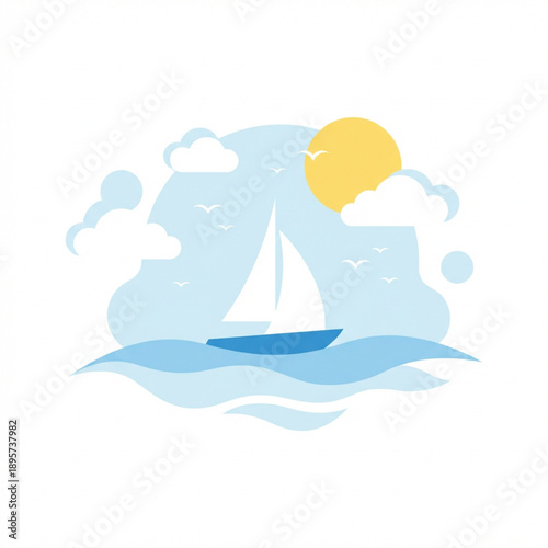 Sailing ship with sun — vintage engraving line vector