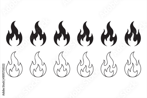 Burning Flame Icon Set for Energy and Hazard Graphics