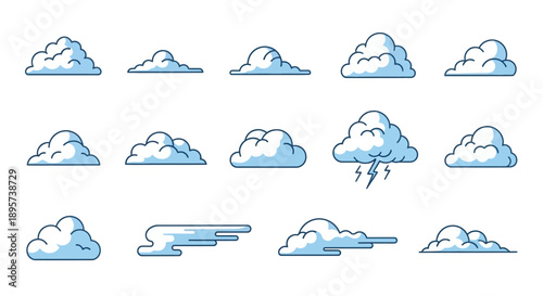 Cartoon Clouds Collection. Sky Weather Elements