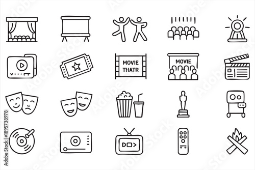 Minimal Entertainment Line Icons for UI and UX Projects