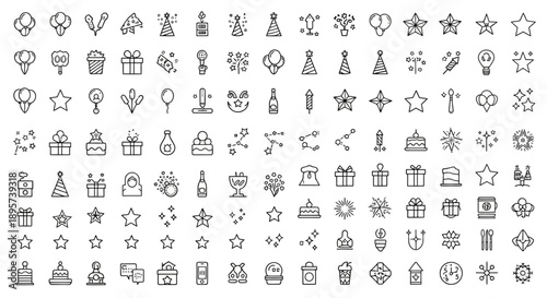 Festive Celebration Icons Set. Party and Holiday Elements