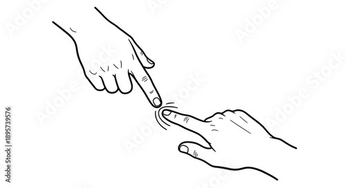 Simple line drawing of two hands touching fingers.