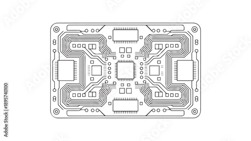 Circuit Board Design Illustration - A Detailed Look at Electronic Component Layout and Traces