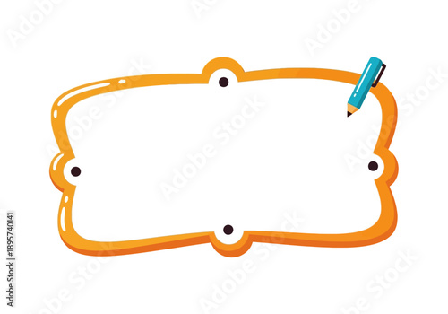 A vibrant orange frame with a pencil on a clean white background