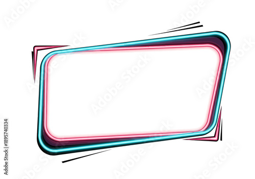 A layered rectangular frame with vibrant neon outlines on a white background