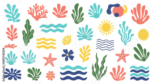 Summer sea abstract Matisse style elements