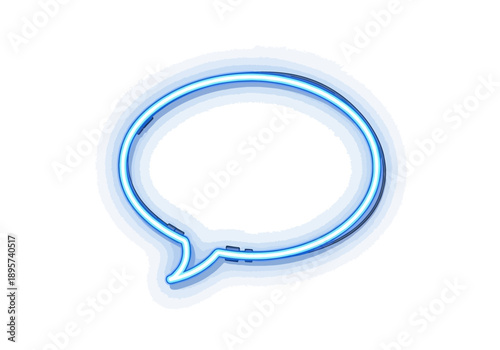 Glowing blue neon speech bubble on a dark background