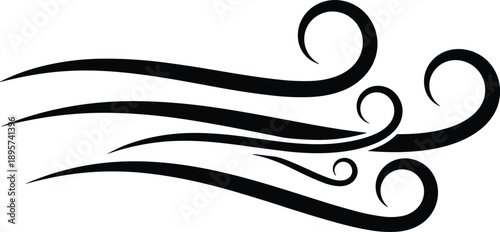 Black Vector Silhouette of a Wind Gust Symbol Featuring Elegant Swirling Air Currents for Weather and Nature Design Concepts