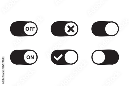 Toggle switch UI icons with on and off states for app interfaces