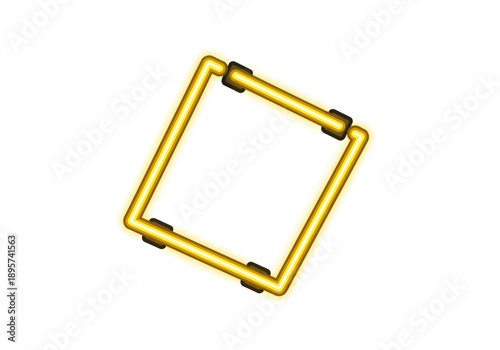 A gold square shaped frame with cylindrical corners on a white background viewed from directly above