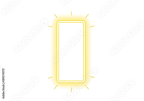 A bright neon rectangle with glowing yellow outline and radiating light effects in a dark environment